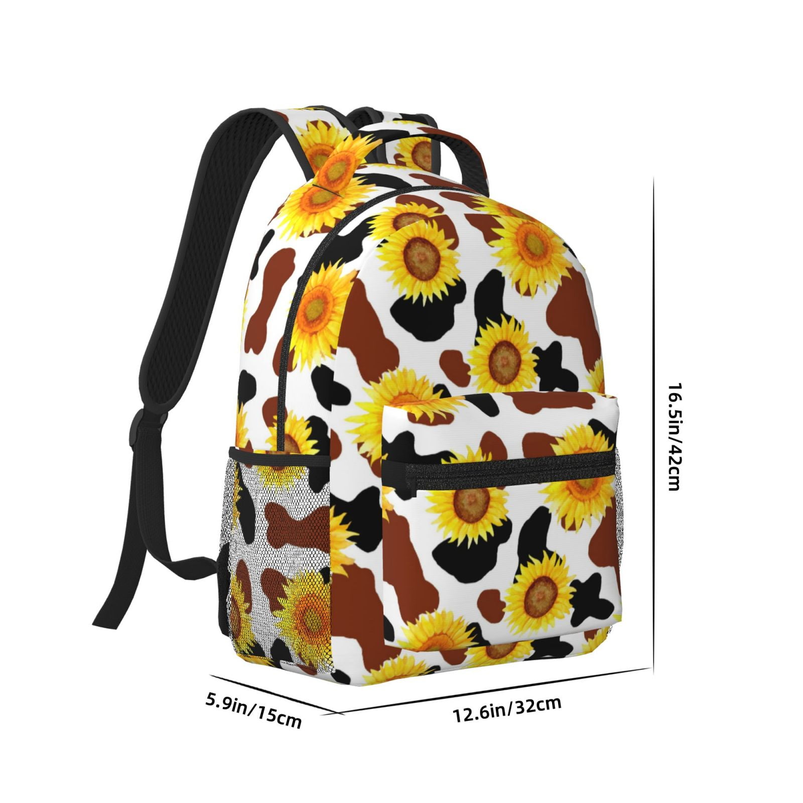 Rateoe Sunflower Cow Pattern Durable Student Backpack Laptop Bag- Ergonomic Design, Waterproof Twill Fabric - Ideal for School, Travel, and Outdoor Activities