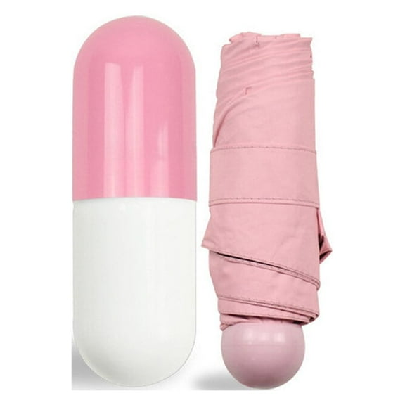 Raindrops 1Pack Pink Small Foldable Compact Pocket Umbrella Capsule Case Design Portable for Women Travelers