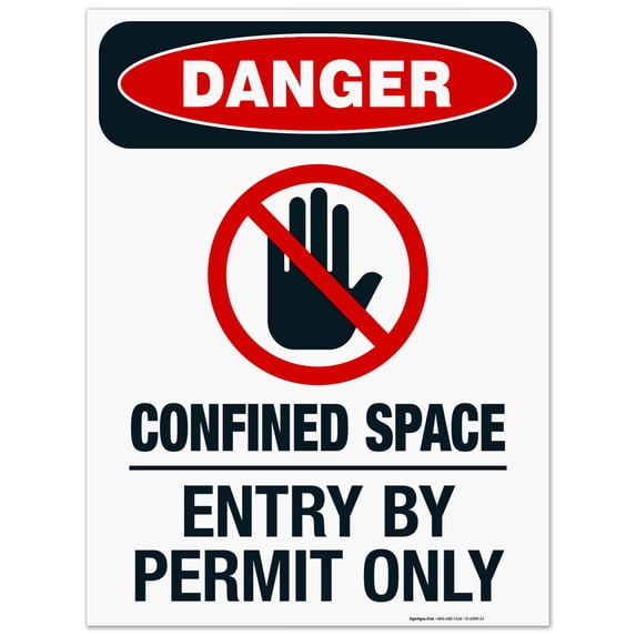 Confined Space Entry By Permit Only Sign, OSHA Danger Sign, 18x24 Corrugated Plastic