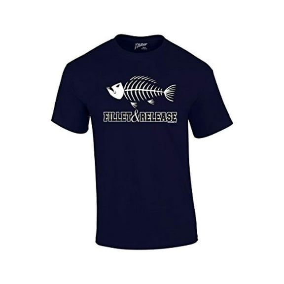 Fishing T-shirt Fillet and Release Fish Bones Tee Funny Humorous Fisherman Fish Tee Bass Trout Salmon Walleye Crappie-Navy-Small