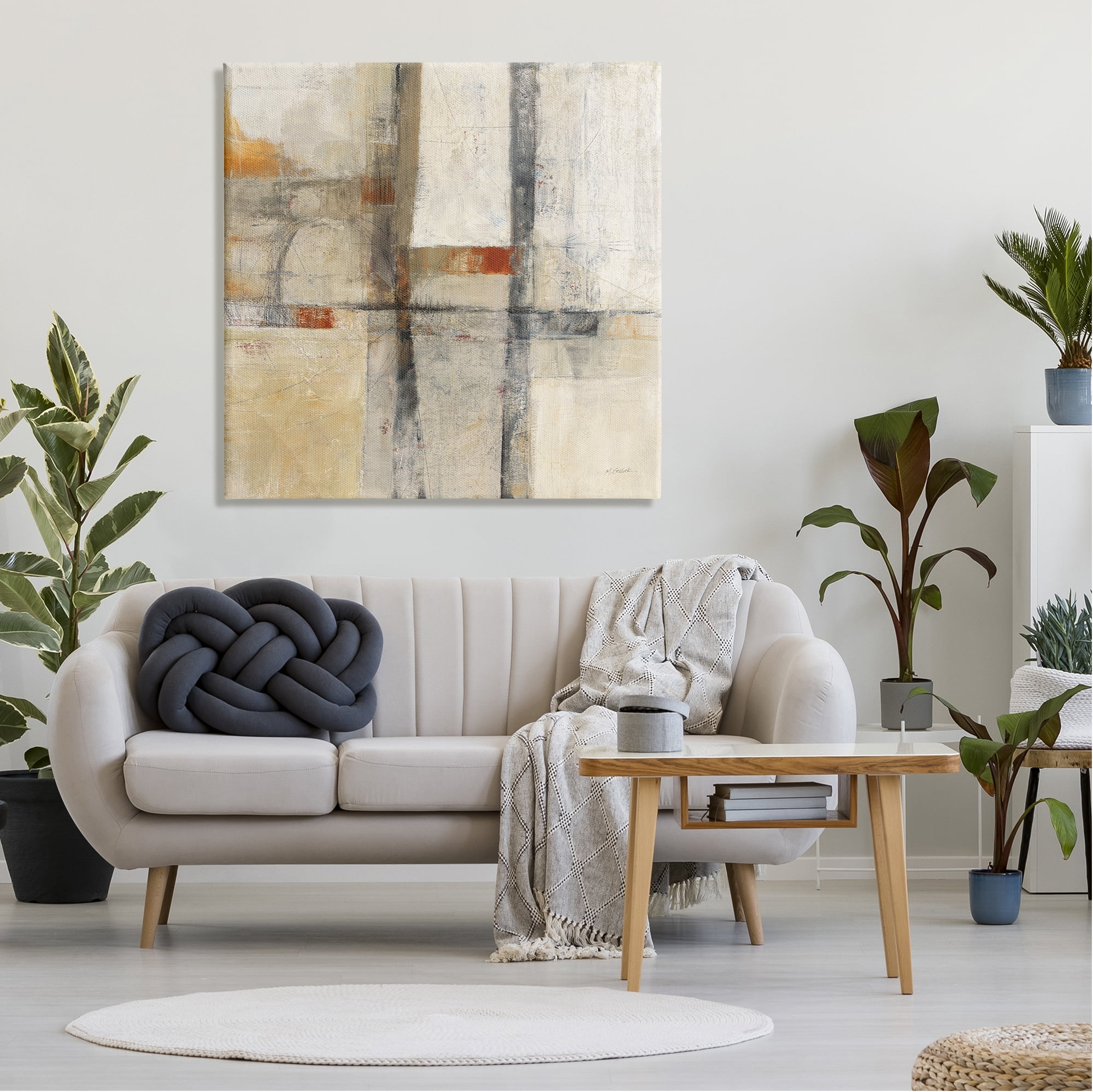 Stupell Industries Beige Geometric Abstraction Abstract Painting Gallery Wrapped Canvas Art Print Wall Art, 36 x 36