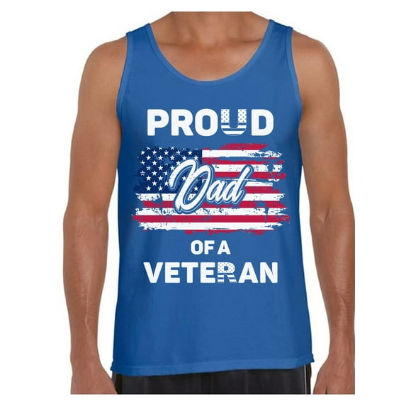 Awkward Styles Proud Dad of a Veteran Men Tank Top Superhero USA Patriotic Dad Shirt Red White and Blue 4th of July Top for Dad Love USA Proud Dad Tank 4th of July Party Retro USA Tshirt for Dad