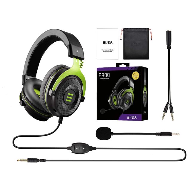 EKSA E900 Auriculares para juegos Auriculares con reducción de ruido Auriculares portátiles ajustables para juegos, Verde AweSitey EL000519-02B