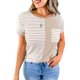 thumbnail image 1 of Camiseta de mujer de manga corta con patrón de tiras y cuello redondo, Top cómodo para viajes de verano, 1 of 6