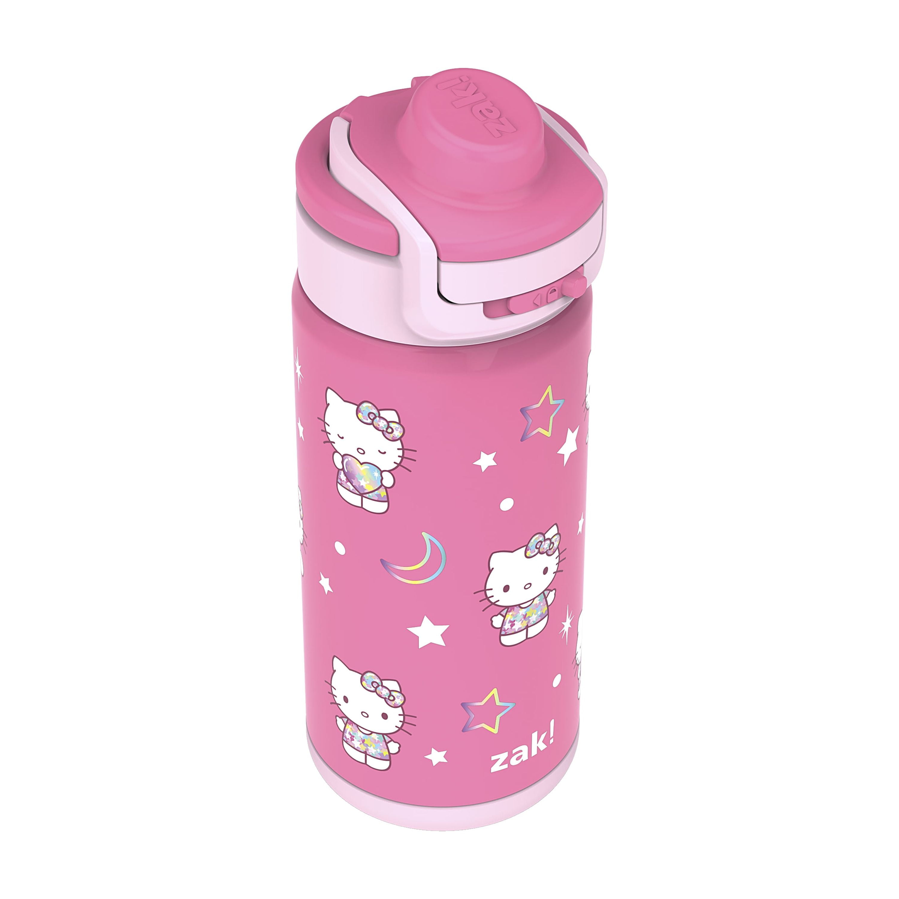 (3 pack) Zak Designs Hello Kitty Kids Insulated Water Bottle with Straw, 14oz Stainless Steel, Leak-Proof, Carry Handle