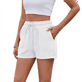 thumbnail image 3 of Soft Comfy Activewear Lounge Textured Shorts with Pockets and Drawstring for Women White XXL, 3 of 10