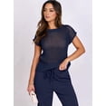 thumbnail image 6 of Women's Wide Leg Crochet Sheer Knit Sweater Matching Sets 2 Piece Set Pants Outfit Top for Lounge Navy Blue XXL, 6 of 10