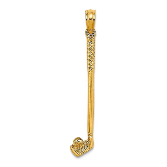 14k Solid Yellow Gold 3-D Single Golf Club with Ball Pendant Necklace 26.7x5.1mm Wide 1.4mm Thick Pendant for Women
