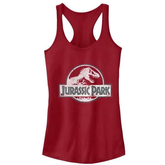 Junior's Jurassic Park Vintage Logo  Racerback Tank Top Scarlet Small