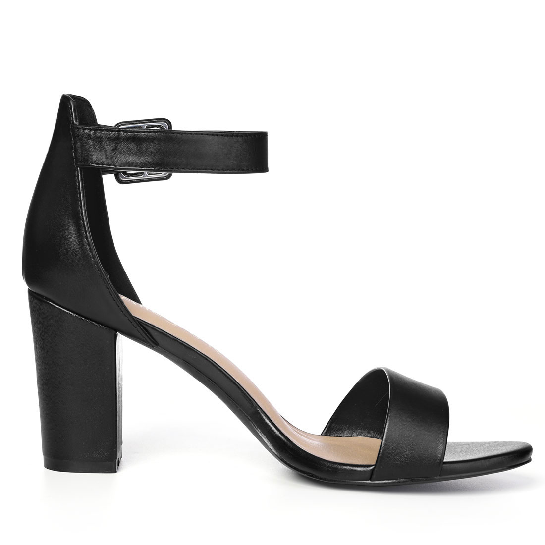 Unique Bargains Women's Chunky High Heel Ankle Strap Sandals 2 Packs Black-pu Black 9