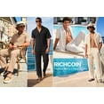 thumbnail image 5 of RICHCOIN Men's 2 Piece Beige Summer Beach Button Down Shirt & Pant Outfit Set Size L, 5 of 7