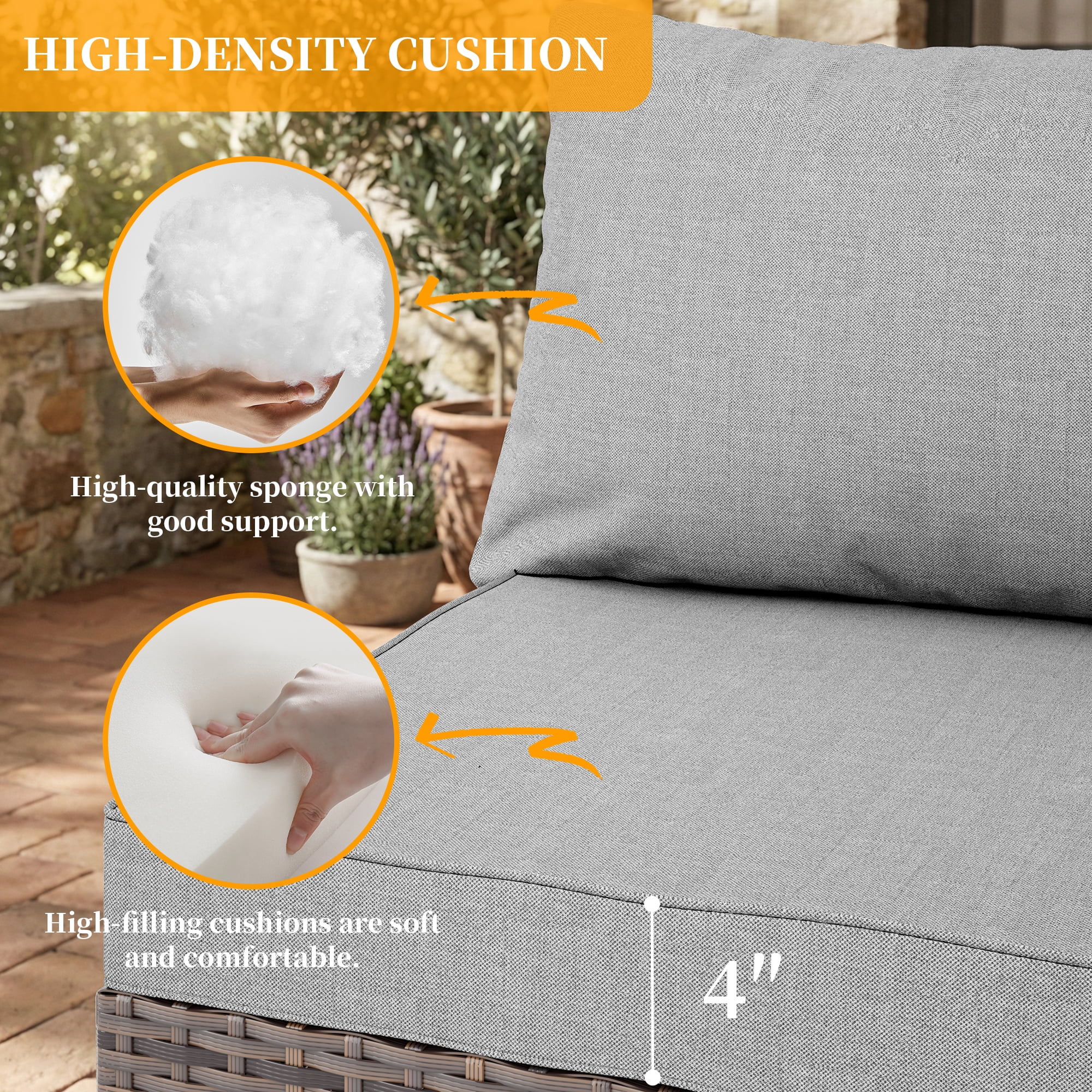 JORVIMAX 7 Piece Patio Furniture Set Outdoor Conversation Sets All-Weather Brown Rattan Wicker Patio Sectional Sofa with Cushions Light Gray