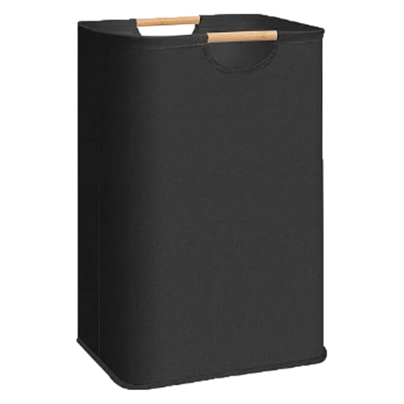 Large Laundry Hamper,50L(13 Gal) Collapsible Laundry Basket with Bamboo Handles,Freestanding Waterproof Clothes Hamper for Laundry Room,Bedroom,Towels,Toys(Black)