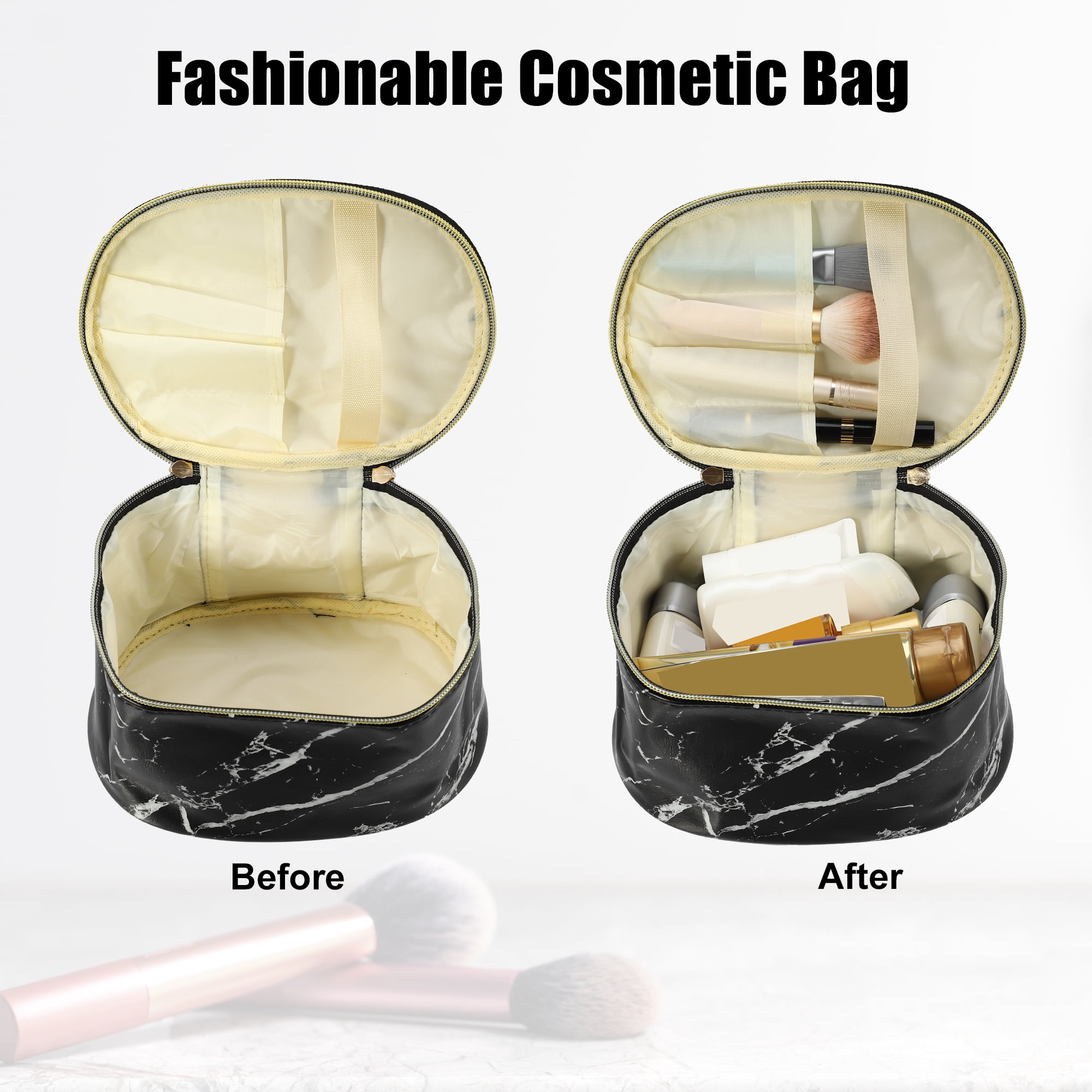 Unique Bargains Floral Makeup Bag Zipper Flower Cosmetic Pouch Black
