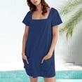 thumbnail image 2 of JIAYUE Women's Dress Short Sleeve Above Knee Casual Vacation Round Neck Solid Color For Travel With Leggings Comfortable Breathable Loose Fit Versatile Female Dresses, 2 of 5