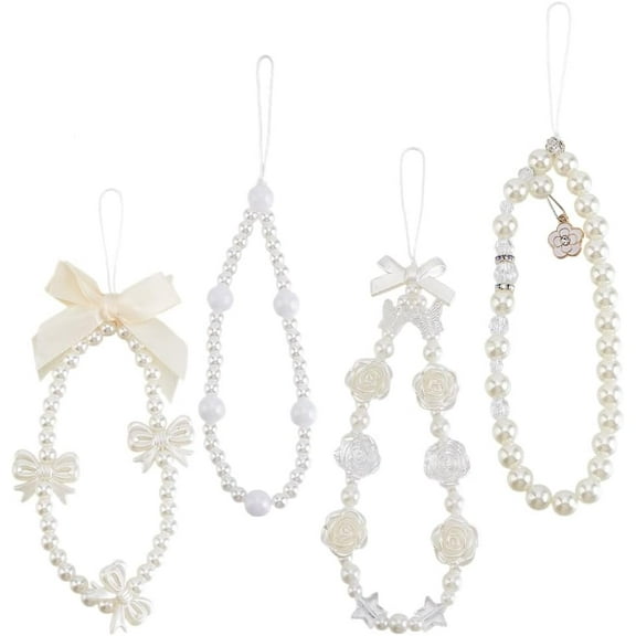 4 Pcs Beaded Phone Charm Butterfly Knot Phone Charm Decorative Lanyard Strap Cute Phone Charms for Cellular Telephones Keychain Backpack Wallet Pendants Decor
