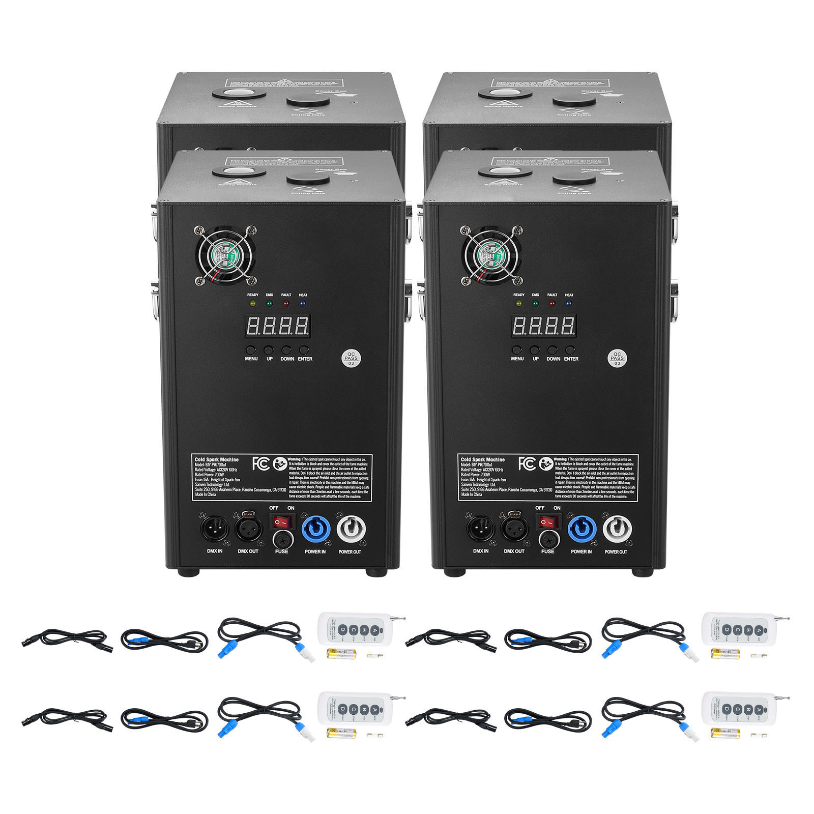 KFFKFF 4Pcs Cold Spark Machine, 700W 6.6-16.4ft Firework Machine DMX512 Adjustable Smart Stage Effect Machine Safe Great Low Noise Smokeless for Stage DJ Disco,Black