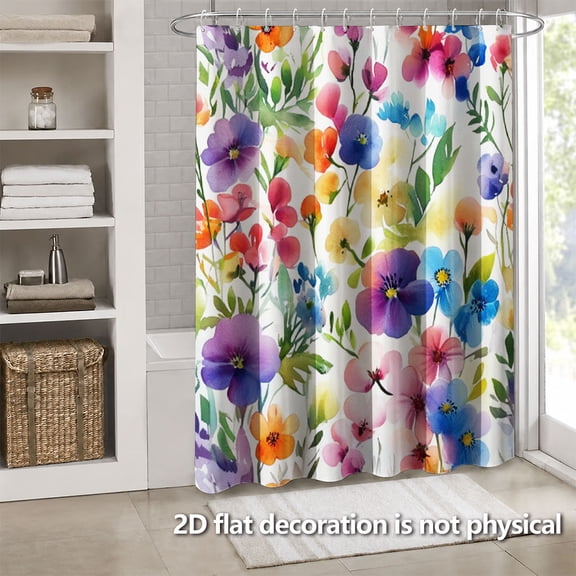 Hoease Watercolor Colorful Wildflowers Shower Curtain, 71W x 71L Inch Waterproof Fabric Bathroom Curtain with 12 Hooks, Floral Botanical Bath Decor