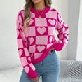 thumbnail image 2 of Weiqiqre Womens Fall Sweaters Checkered Holiday Oversized Sweater Cute Plaid Print Crewneck Knit Puff Sleeve Chunky Jumpers, 2 of 9