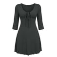 thumbnail image 4 of Levmjia Women's Dress V Neck 3/4 Sleeve Casual Short Dress with Bow Tie Front Ruched A Line Swing Dress for Home Daily Wear, 4 of 5