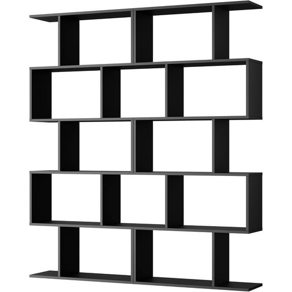 CZMJY Set of 2 Geometric Bookcase, S-Shaped Modern Bookshelf, Room Divider Bookshelf, 62" Tall Unique Abstract Bookcase with 5-Tier Display Shelf for Living Room Office, Black