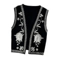 thumbnail image 2 of Chaleco corto estilo boho con bordado floral para mujer, ideal para ir de compras en vacaciones. Negro, 2 of 9