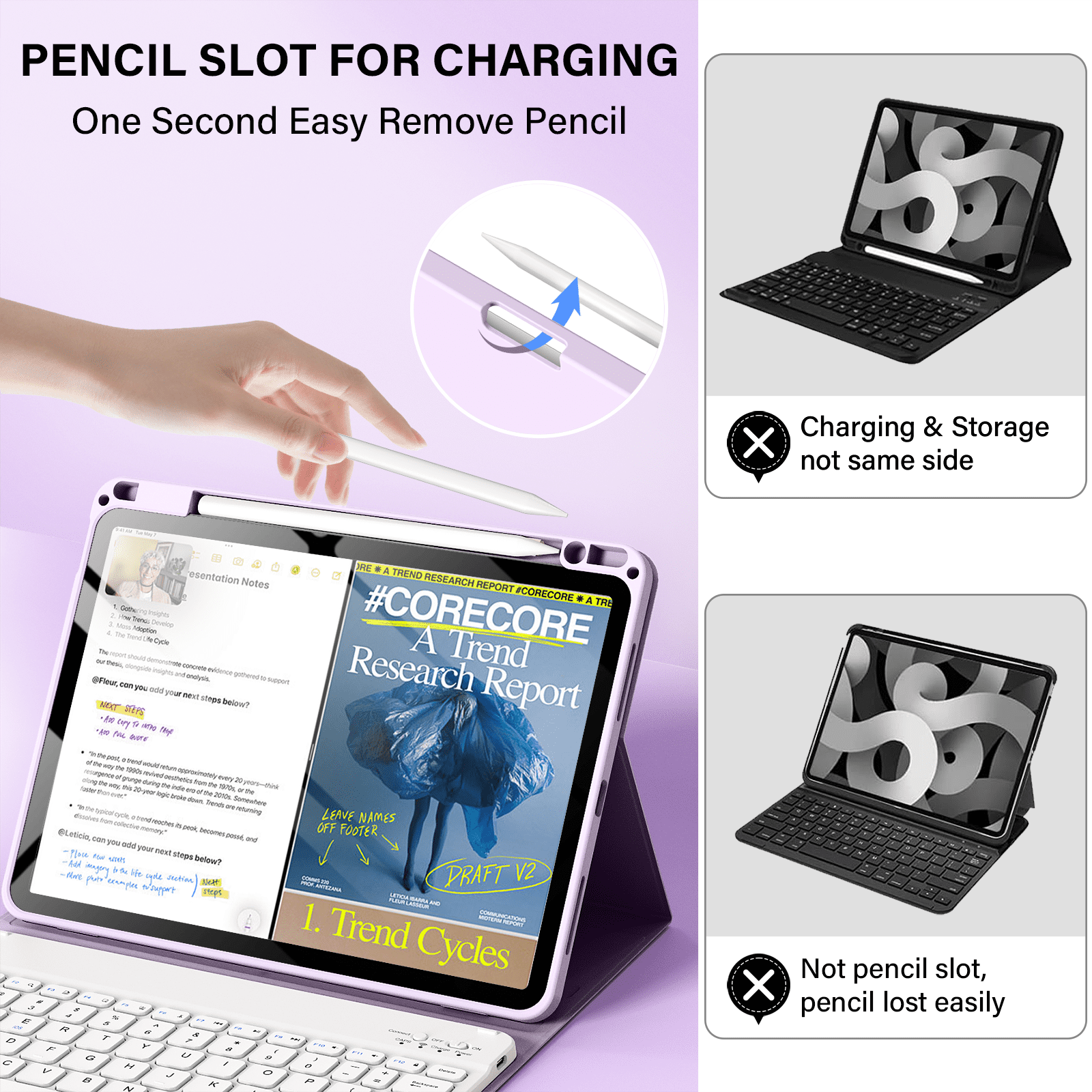 Kenke Keyboard Case iPad Air 11 Inch M4/M3/M2 (2026/2025/2024), iPad Air 5/4th Gen (2022/2020) 10.9 Inch, Detachable Bluetooth Keyboard Rechargeable with Right Side Pencil Holder & Groove, Purple