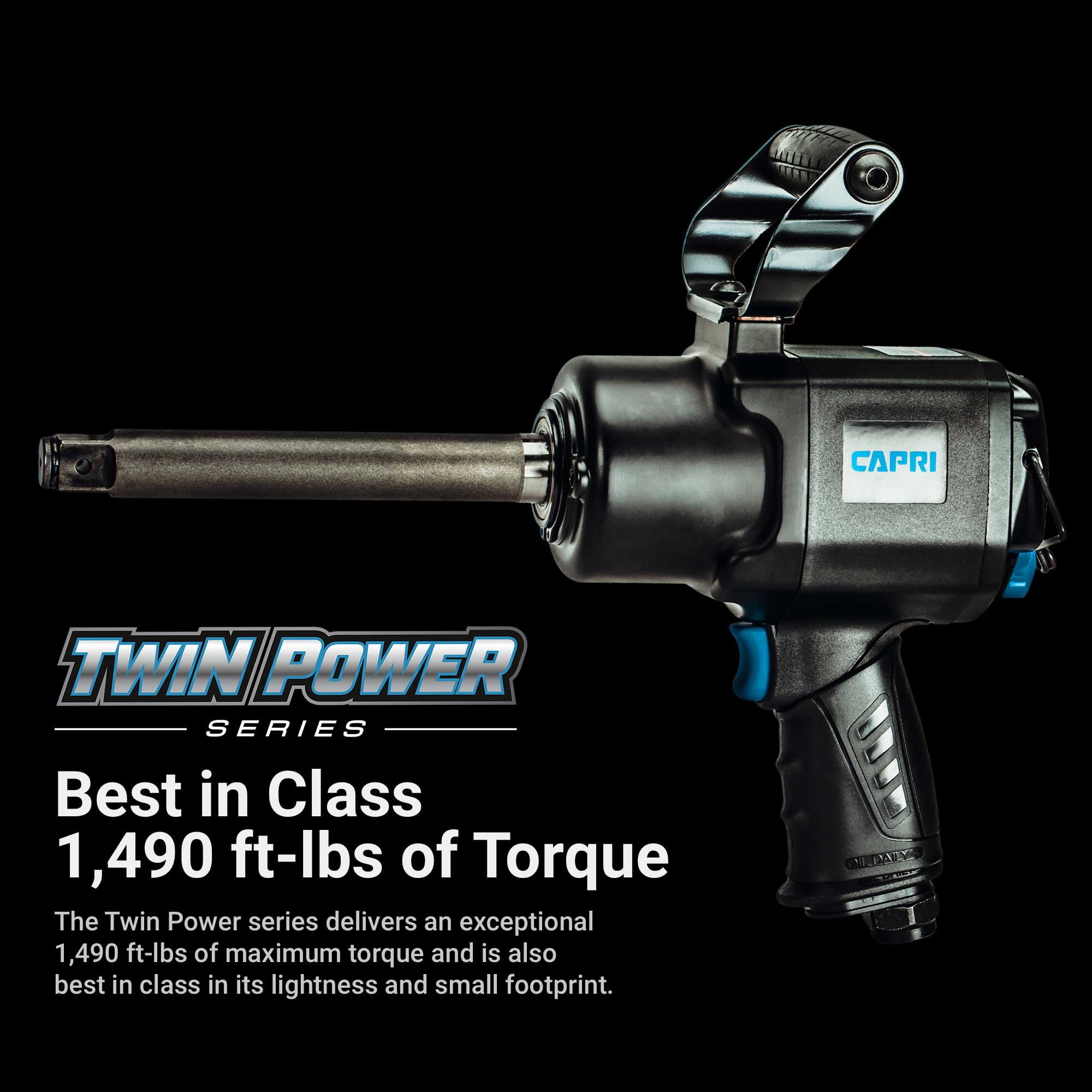 Capri Tools 3/4 in. Twin Power Air Impact Wrench with 6 in. extended anvil, 1490 ft. lbs.