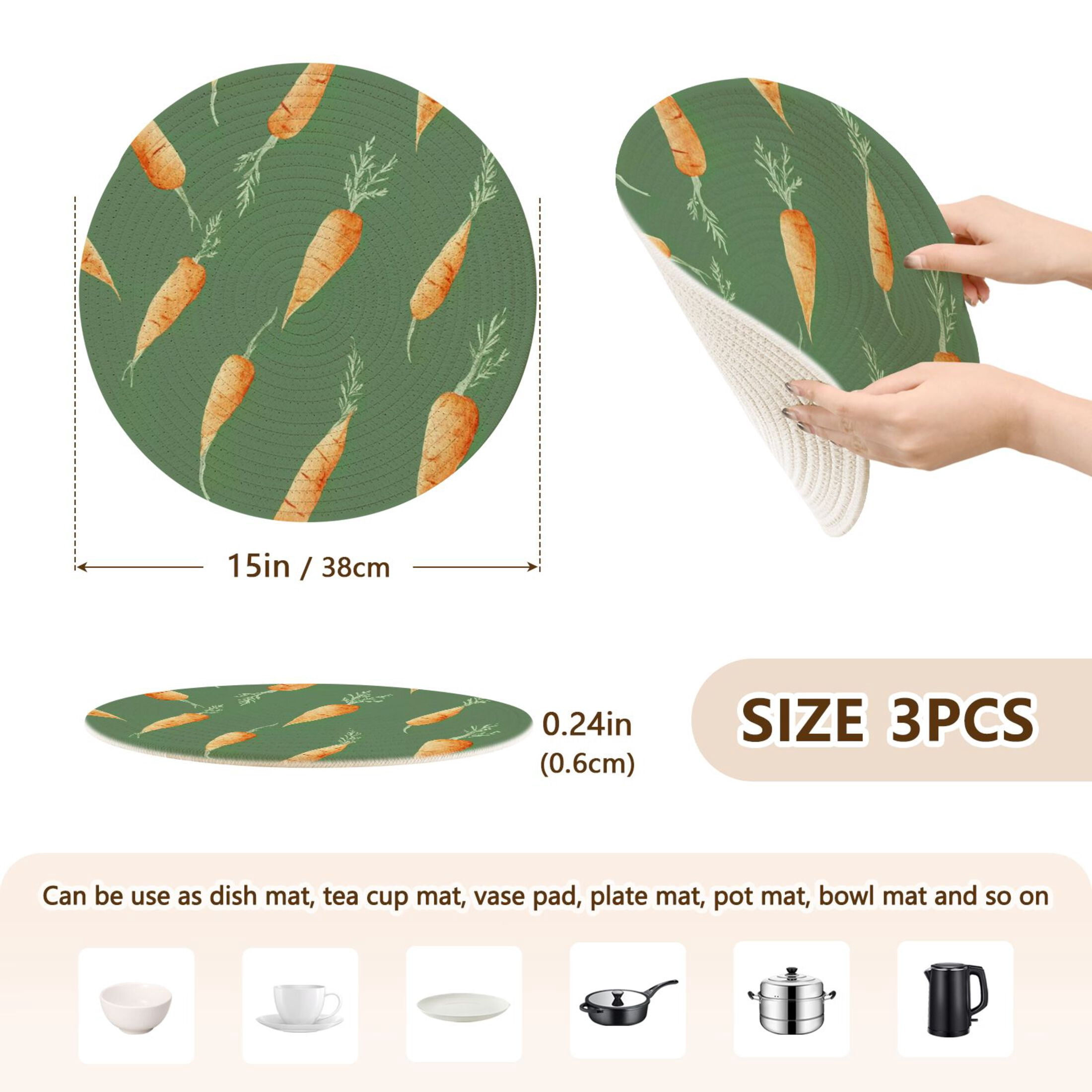 Trivets for Hot Dishes 15 Inches Hot Pads 3 Pcs Heat Resistant Mats for Countertop Polyester Cord Braiding Durable and Absorbent，Applicable to Kitchen Decor Baby Carrots