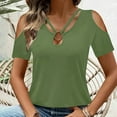 thumbnail image 4 of RYRJJ Womens Summer Cold Shoulder Tops Short Sleeve V Neck T Shirts Loose Dressy Casual Tunic Blouses Criss Cross Tees(Green,M), 4 of 9