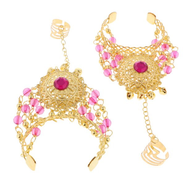 de danza del vientre de cristal brazalete de dedo con de de imitación arnés de mano cadena muñequera trajes d Rosa roja Sunnimix Pulsera de danza del vientre