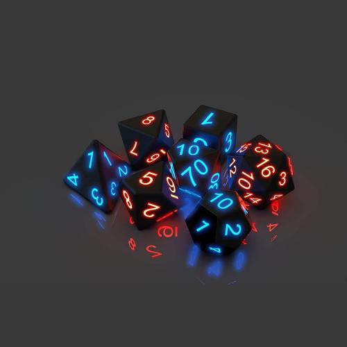 7 Pieces Digital Dices Set Glow In The Dark for MTG TRPG D&D Props Green 