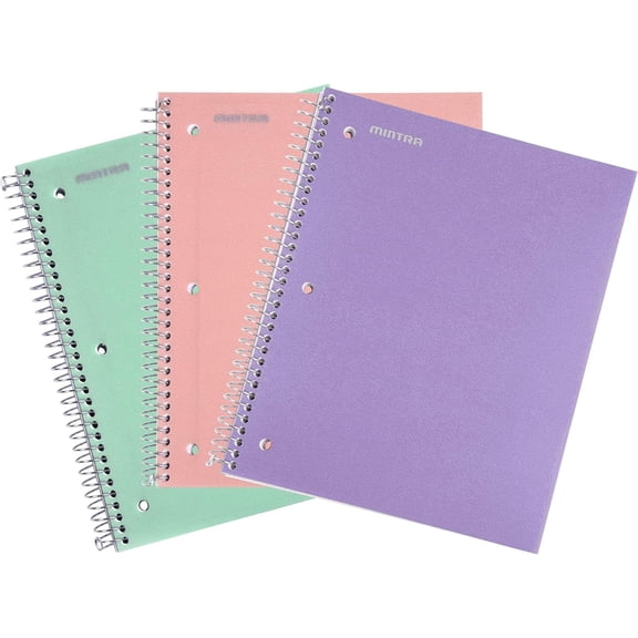 Mintra Spiral Notebook - 2 Subject (Sage, Salmon, Lavender) - Letter Size, 3PK