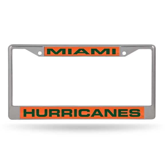 Miami NCAA Hurricanes Chrome Metal License Plate Frame Holder