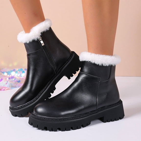 Womens Boots Thick-Soled Chunky Low Heel Round Toe Ankle Booties Casual Winter Warm Short Boots Comfortable Winter Shoe for Women's Trendy Black 8.5