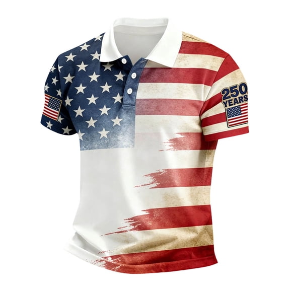 RMGVDSD 4th of July Polo Shirts for Men Patriotic Shirt Independence Day Striped Star Print Short Sleeve Buttons Collared Shirt Summer Holiday Wear Soft Pullover Shirts