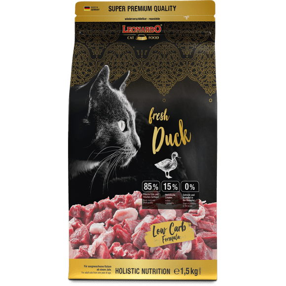 LEONARDO Fresh Duck [1.5 kg] cat Food | Dry Food with 85% Fresh Meat for Cats| Complete Food for Adult Cats from 1 Year for All Breeds