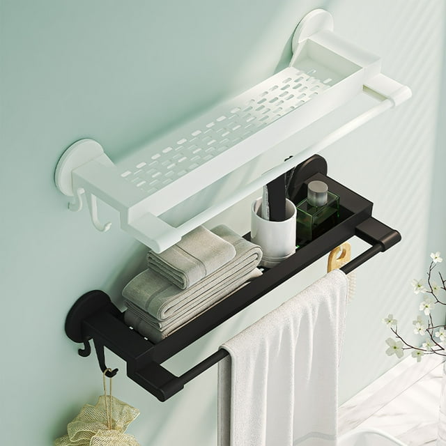 Iumwxz Bathroom Organizers Multi Functional Folding towel Rack Wall Mounted Non Perforated Bathroom Storage Rack Bathroom Decor White Plastic 50% off Clear