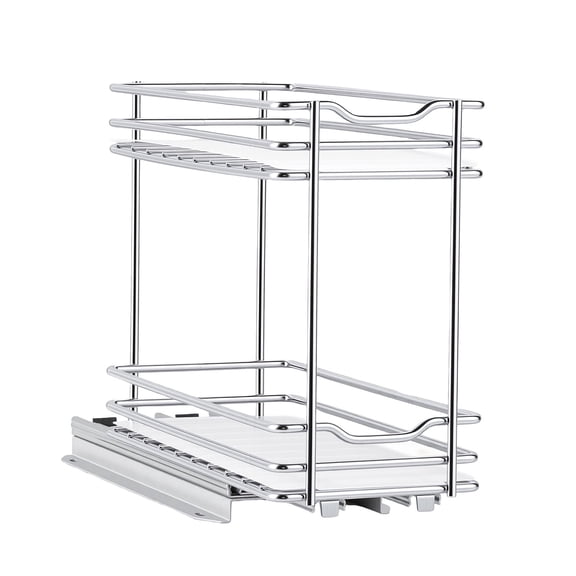 KFFKFF 2-Tier Slide-Out Spice Rack Organizer for Cabinets, Durable Metal Kitchen Storage Basket for Seasonings, Fits Inside Cabinets & Pantry Closets, 4.33"W x 8.46"D x 10.43"H, Silver