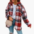 thumbnail image 2 of HAPIMO Rollbacks Shacket Jackets for Women Womens Lapel Bust Pocket Outwear Casual Comfy Plaid Print Button Down Jacket Girls Fall Fashion Tops Long Sleeve Red M, 2 of 5