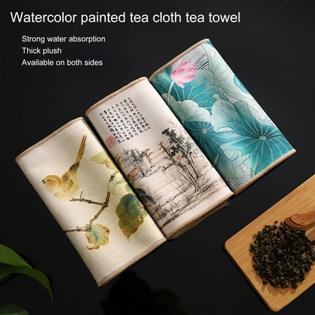 

Bcloud Tea Towel Chinese Painting Traditional Style Coral Fleece Rivers Mountains Thick Table Mat Professional Rag for Tea Houses
