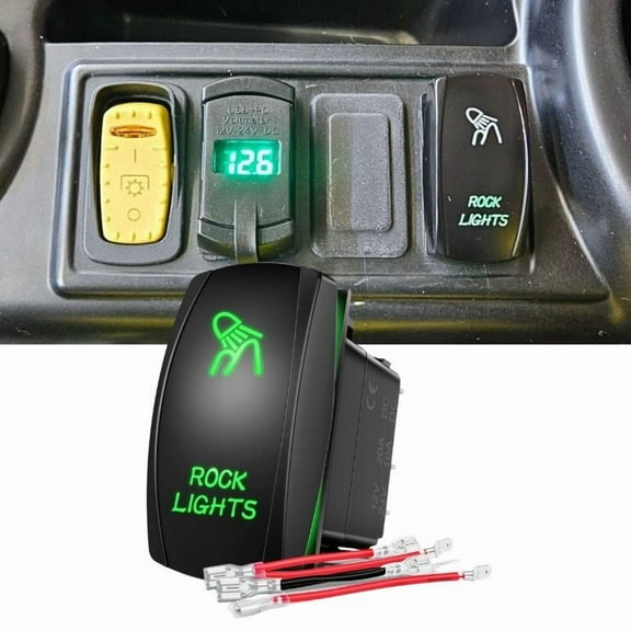 Nilight Rock Lights Rocker Switch Led Light Bar Switch 5Pin Laser on off SPST switches 20A/12V 10A/24V Switch Green with Jumper Wires Set for Cars Trucks RVs