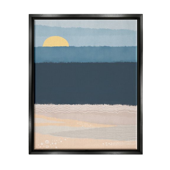 Stupell Industries Abstract Ocean Shore Shining Sun Over Coast Graphic Art Jet Black Floating Framed Canvas Print Wall Art, Design by Darlene Seale