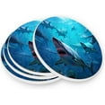 thumbnail image 3 of Sharks Pattern Coaster, Drinks Round Absorbent Stone Set with Ceramic Stone and Cork Base, Tabletop Protection Mats and Cups Place for 2PCS Home Decor, 3 of 6