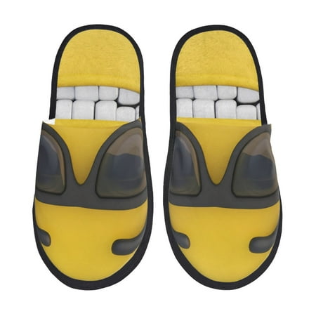 Balery Smiling With Sunglasses Slient Indoor Furry Fleece Comfort House Shoes Soft Non-Slip Home Shoes Cotton slippers House Slippers-- Large