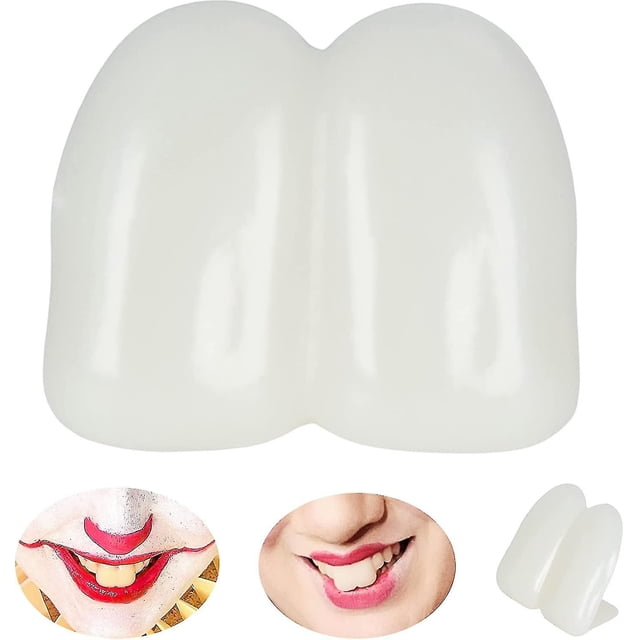 Dientes falsos de 17 mm, 2 piezas, Winnie, payaso, conejito, bruja, accesorios para disfraz de Halloween, color beige