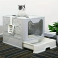 thumbnail image 2 of [22lbs Odor-Control Litter Box] Space-Saving, Hygienic Odor-Control Cat Litter Box with Tray & Scoop | Large Capacity for Cats Up to 22 lbs, Grey Plastic with Top-Entry & Paw Print Cutouts, 2 of 7