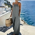 thumbnail image 2 of PWPSG Womens Summer Denim Jumpsuits Sleeveless V Neck Casual Playsuits with Drawstring Waist and Wide Leg Gray S, 2 of 8