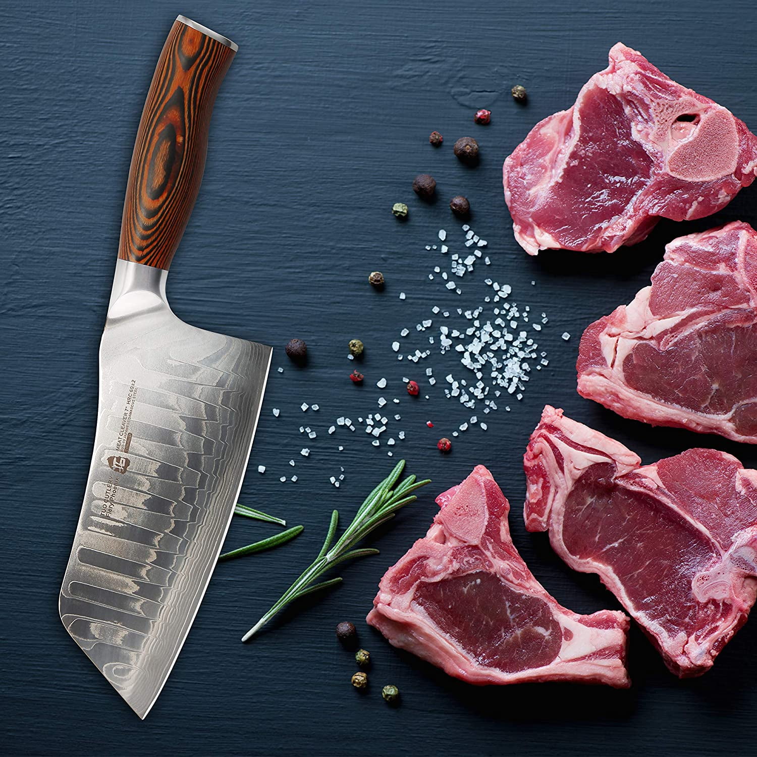 TUO Cutlery Cleaver Knife - Japanese AUS-10 Damascus Steel - Chinese Chef's Knife for Meat and Vegetable with Ergonomic Pakkawood Handle - 7" - Fiery Phoenix Series