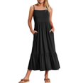 thumbnail image 5 of QUYUON Womens Spaghetti Strap Midi Dress with Pockets Summer Sleeveless Square Neck Tank Dresses Pleated A-Line Ruffle Hem Flowy Loose Casual Beach Dresses Tshirt Mid-Length Dress Black-A M, 5 of 5